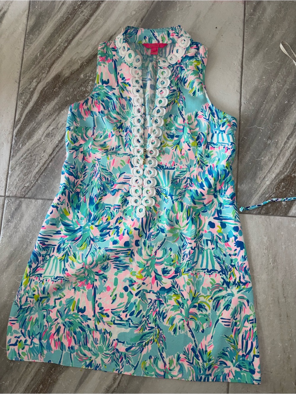 Girls' Tropical Print Sleeveless Swim Cover-Up Dress - Blue & Pink